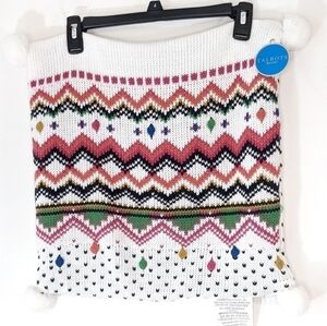 Decorative square knit pillow cover fair isle geometric pom teen tween NWT